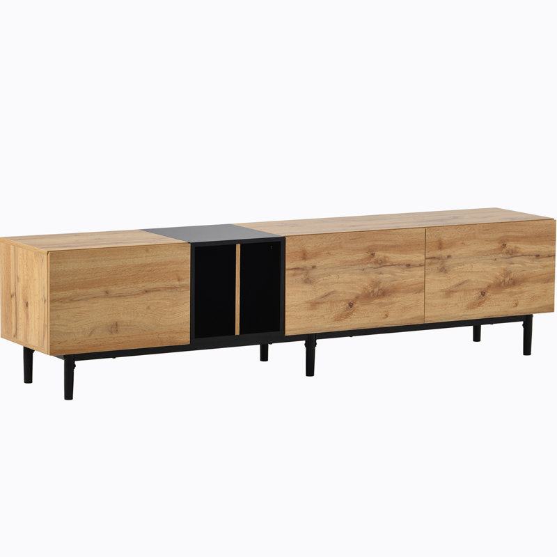 Blagden Modern TV Stand for 80'' TV with 3 Doors Media Console Table Entertainment Center with Storage Cabinet, Natural Wood
