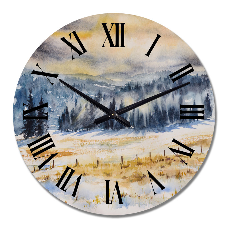 Paysage d'hiver avec des arbres enneigés - horloge murale champêtre, Grand