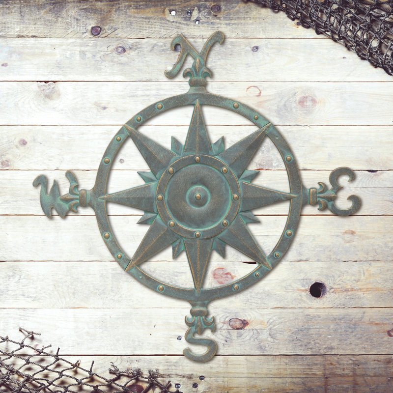 Nauctical Compass Wall Décor, Bronze Verdigris