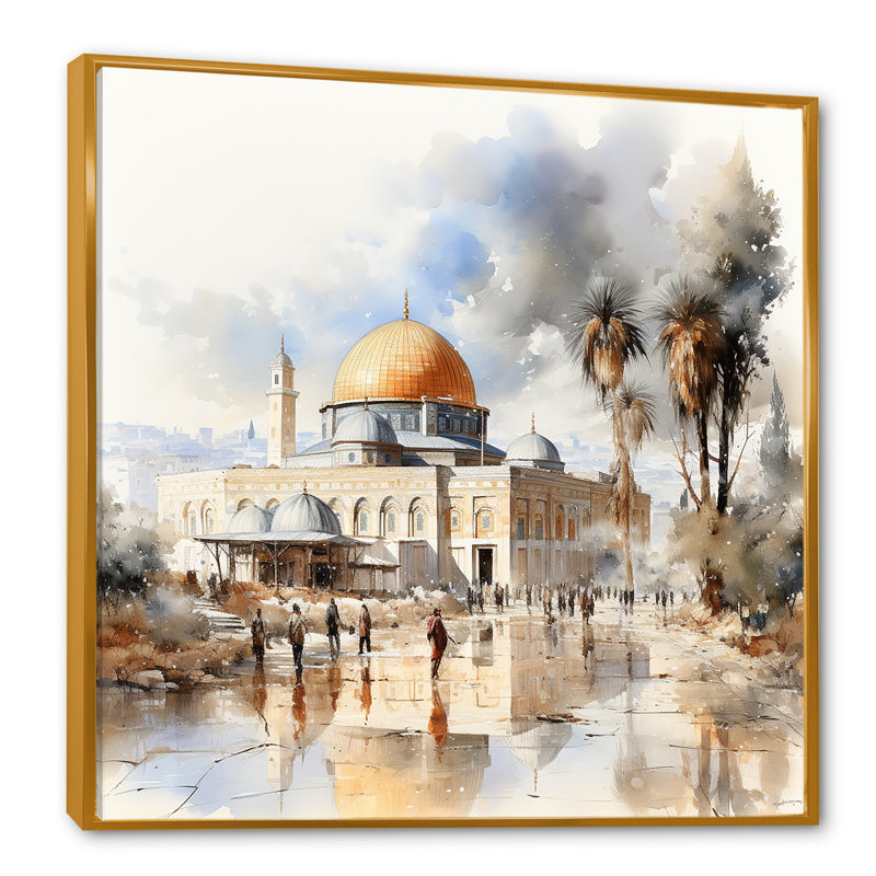 Art sur toile, "Mosquée", Cadre flottant doré, H 30 po x l 30 po x P 1,5 po