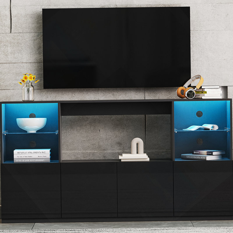 Meuble télé moderne ultrabrillant avec lumières DEL, Noir