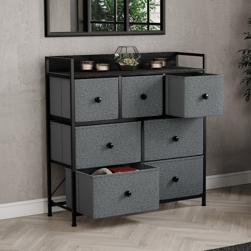 Chorley 7 Drawer Fabric Drawer Chest UKFR Certified, Grey/Black