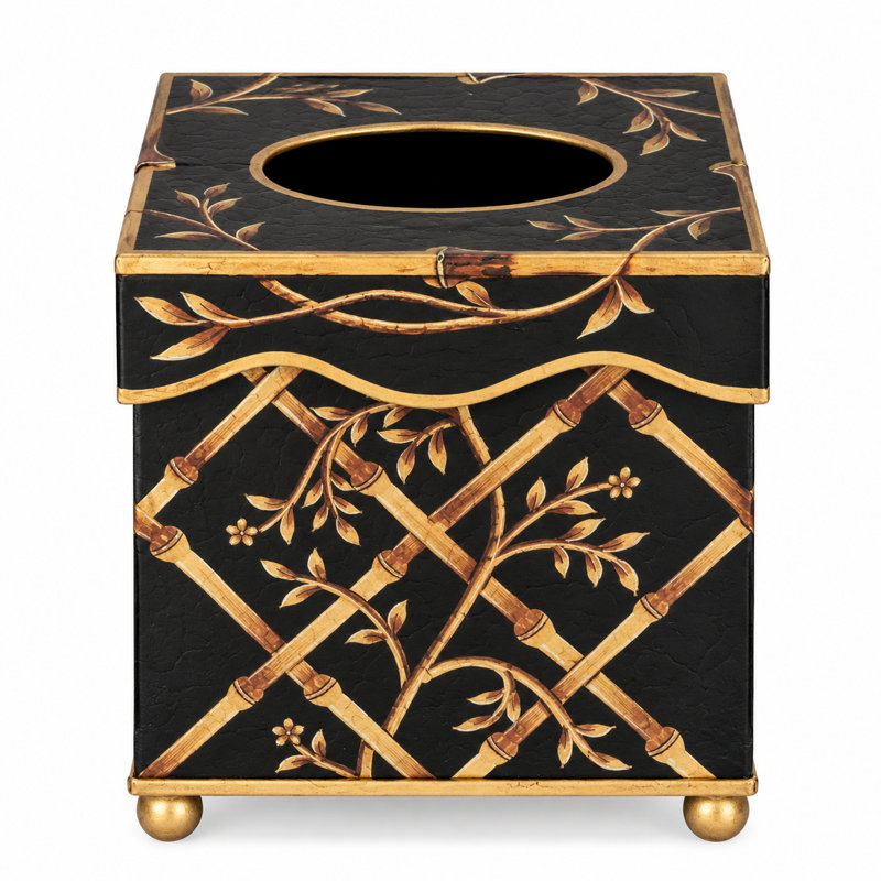 Black Bamboo & Floral Tissue Holder