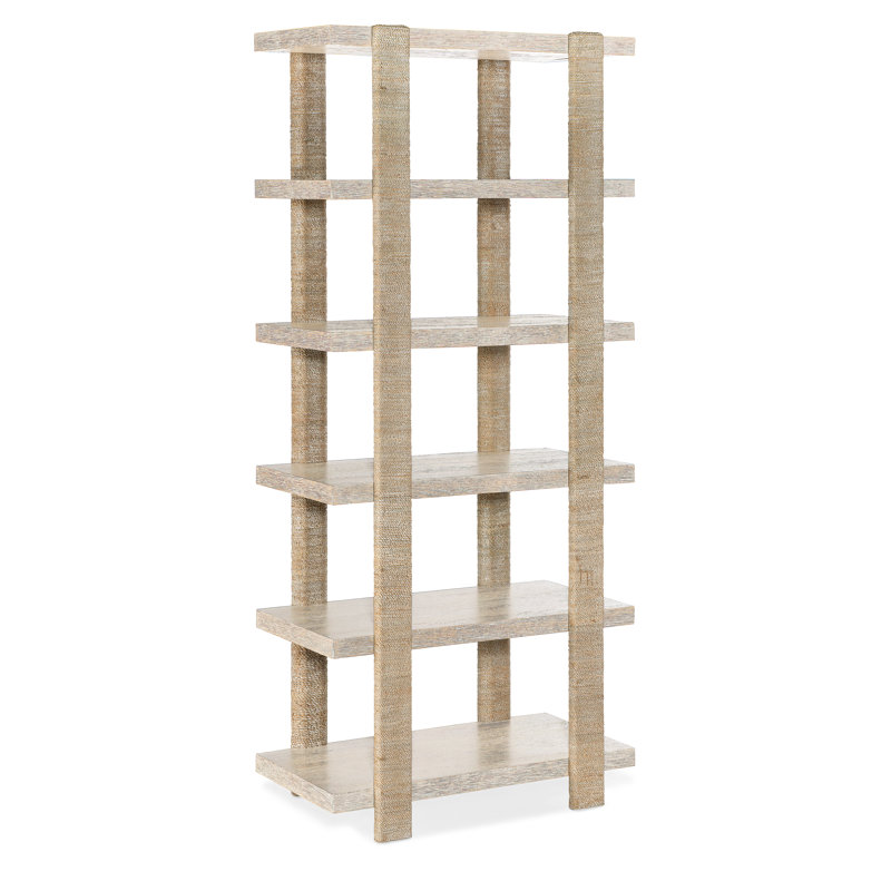 Transitional White Oak Adjustable Etagere Bookcase with Rope-Wrapped Supports