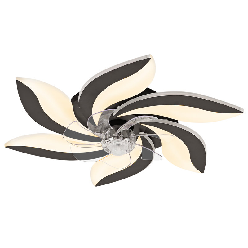 Ventilateur de plafond encastré moderne avec ensemble de lumières DEL à intensité variable, RC, pales réversibles, 6 vitesses - Moulin à vent