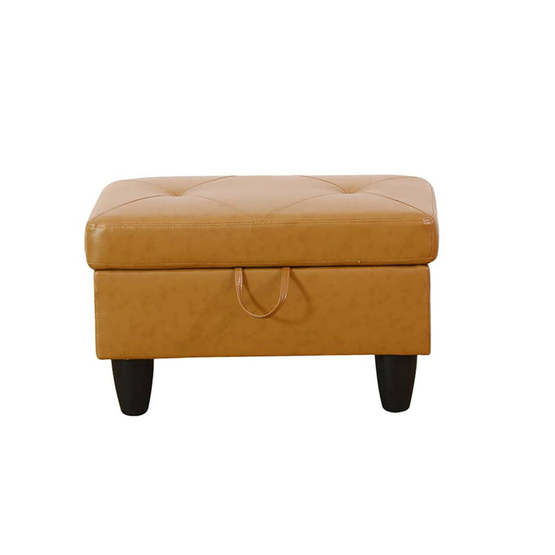 Repose-pieds de rangement rectangulaire 28,5 po Keevha, Simili cuir brun clair