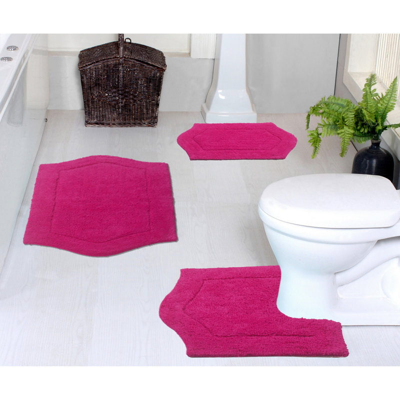 Morissette 100% Cotton Bath Rug, Non-Slip, Quicky Dry, Machine Washable, Absorbent - 3 Piece Set, Rose millennial