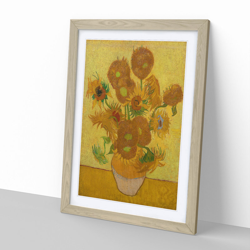 Fifteen Sunflowers by Vincent Van Gogh - Picture Frame Painting, 48cm H x 36cm W x 2cm D, Oak Framed