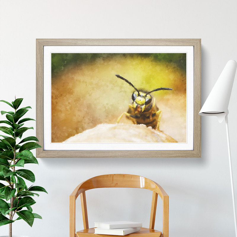Wasp Painting - Picture Frame Graphic Art, 27cm H x 36cm W x 2cm D, Oak