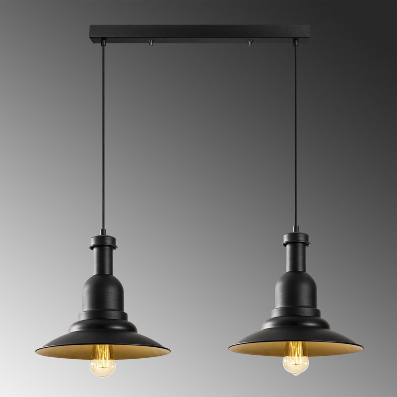 Lustre industriel moderne, hauteur réglable, finition noire et dorée, 51,2 po x 12,9 po x 51,2 po | Corps en métal, 2 x E27 Max 40W | Comprend les instructions d'installation | Parfait pour les décors scandinaves et fantaisistes