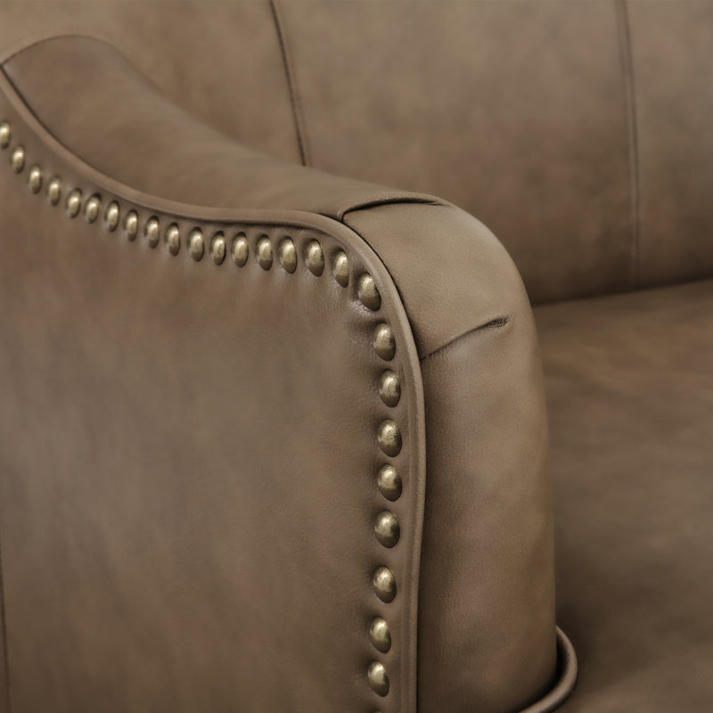 Fazio Genuine Leather Swivel Barrel Chair, Grayish Brown