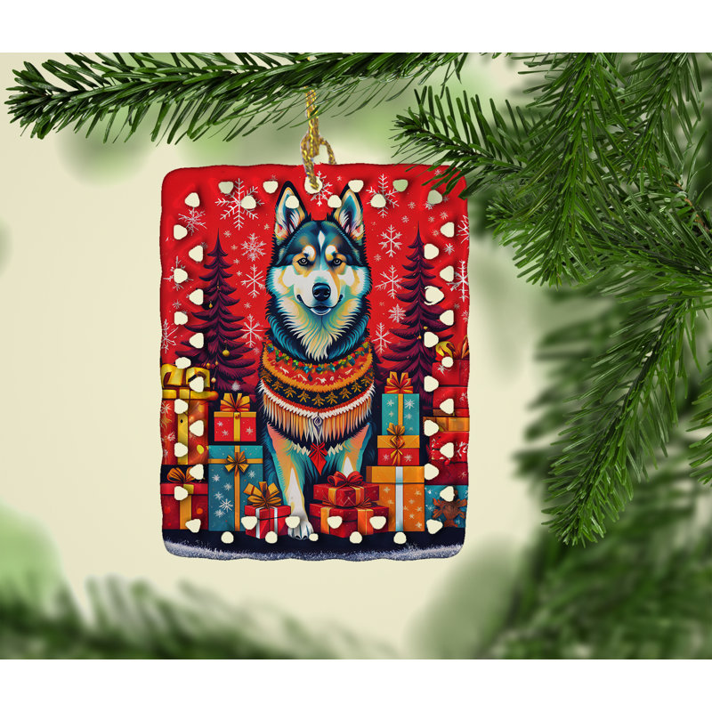 Ornement en porcelaine de Noël Alaskan Malamute, Malamute d’Alaska