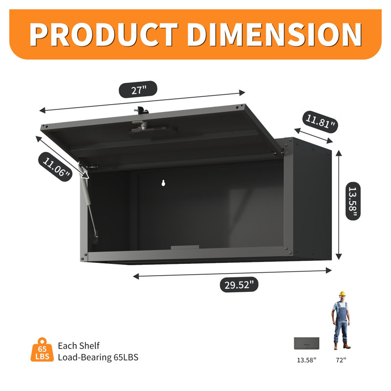 Heavy Duty Metal Wall Mounted Tool Storage Cabinet - Steel Garage Storage Cabinet with Lockable Doors for Workshop Organization