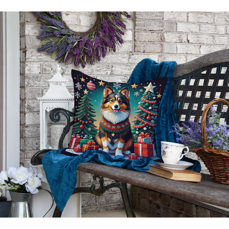 1155_Sheltie Christmas Fabric Decorative Pillow, 18 po x 18 po