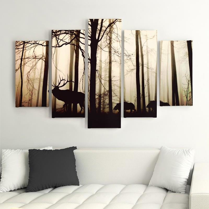 Deer, Forest, Animal, Nature - 5 Piece No Frame Set on Canvas