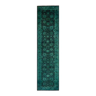 Tapis noué à la main unique en son genre Holsworth - vert