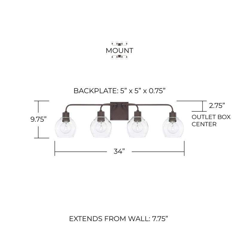 Tanner Dimmable Vanity Light, Bronze, Clear, 4-Light