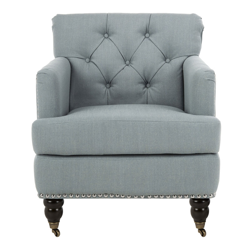 Fauteuil club Atkison, 100% lin bleu ciel