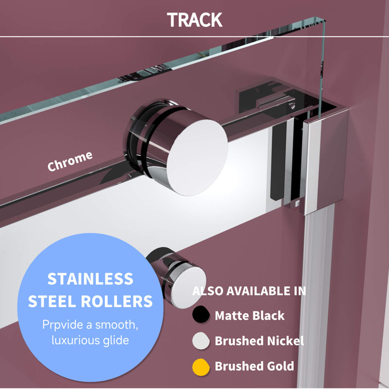 54'' - W x 76'' H Door Frameless Shower Door with, Chrome