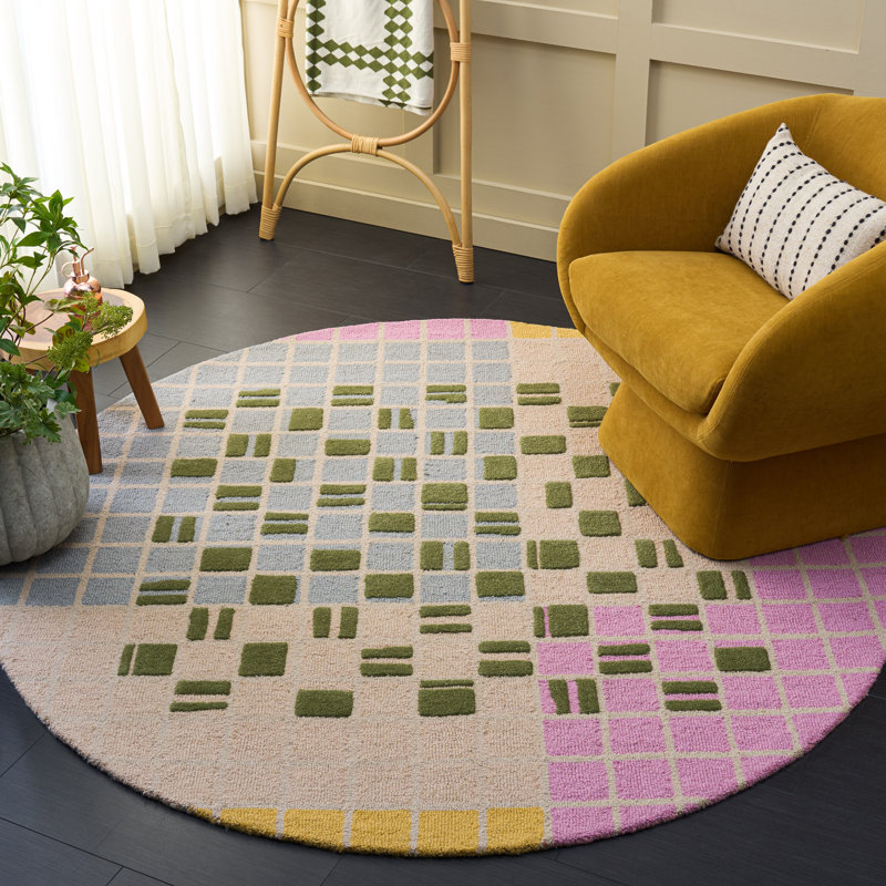 Genre 206 Checkered Hand Tufted 85% Wool; 15% Cotton Geometric Shapes Rug, Round 6'
