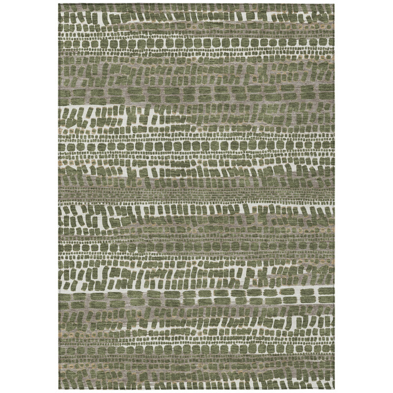 Machine Washable Indoor/Outdoor Chantille ACN2540 Abstract Rug, Olive, Rectangle 5' x 7'6"