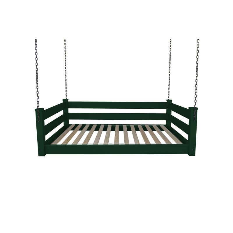 Lit de jour suspendu en bois massif Adrow, Vert foncé, Double