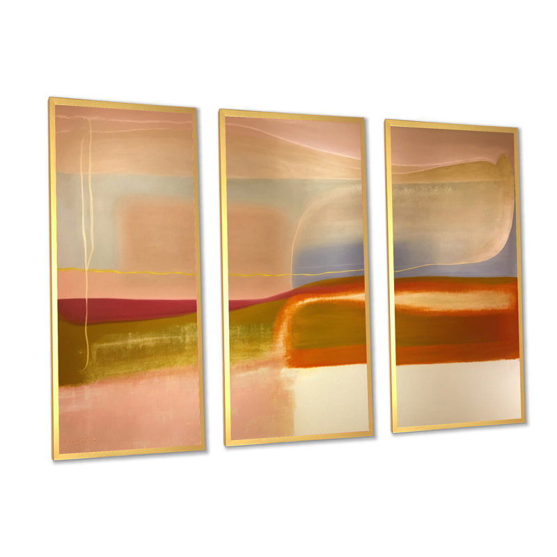 Arslaan - 3 pièces, peinture sur toile, H 32 po x l 48 po x P 1 po, Toile avec cadre naturel