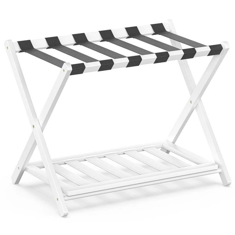 44cm W Bamboo / Rattan Luggage Rack, White