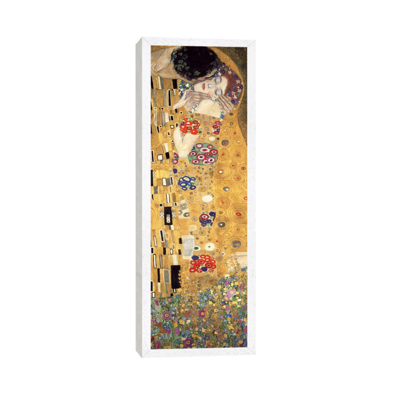 The Kiss, Cropped Vertical by Gustav Klimt - Print on Canvas, 121.92 cm H x 40.64 cm W, White Floater Framed