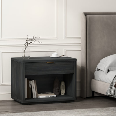 Evelyn 32" W Modern Nightstand with Full Extension Drawer in Charcoal Gray