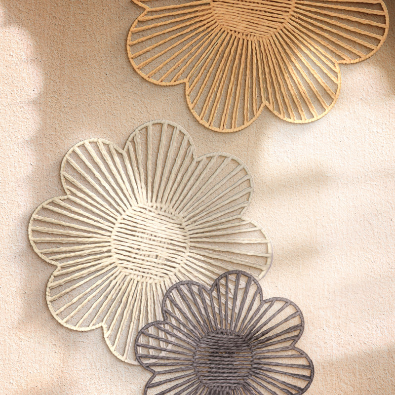 Ensemble de 3 décorations murales florales en papier floral - Boho, Beige / brun / naturel
