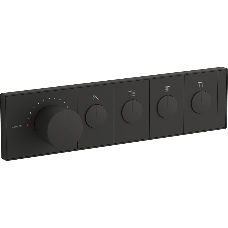 Anthem Four-Outlet Thermostatic Valve Control Panel With Recessed Push-Buttons, Matte Black