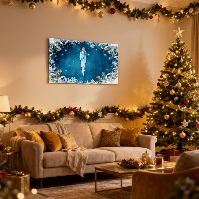 Décoration de Noël de Noël flocon de neige branches de pin nuit étoilée, ensemble de 3 impressions d'art sur toile