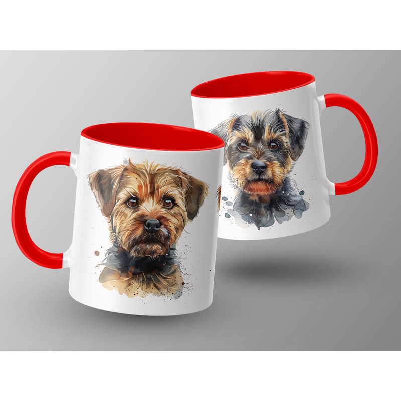 11oz Watercolour Scruffy Terrier Design Coffee Mug, Red, 3