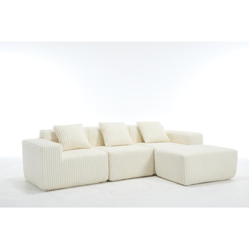 Modern Minimalist Modular Sectional Sofa, White Fabric