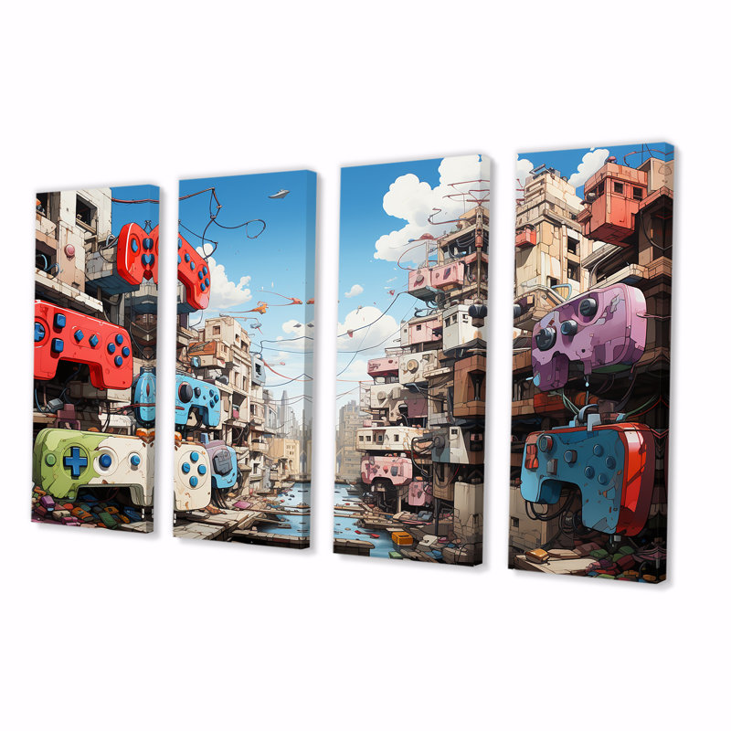 «Pop Gaming Controllers Dreamscape», art mural 4 pièces, H 28 po x l 48 po
