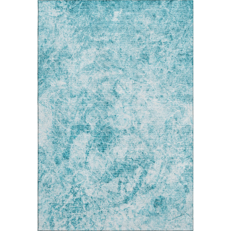 Teal 5' x 7' Washable Synthetic Rectangular Rug
