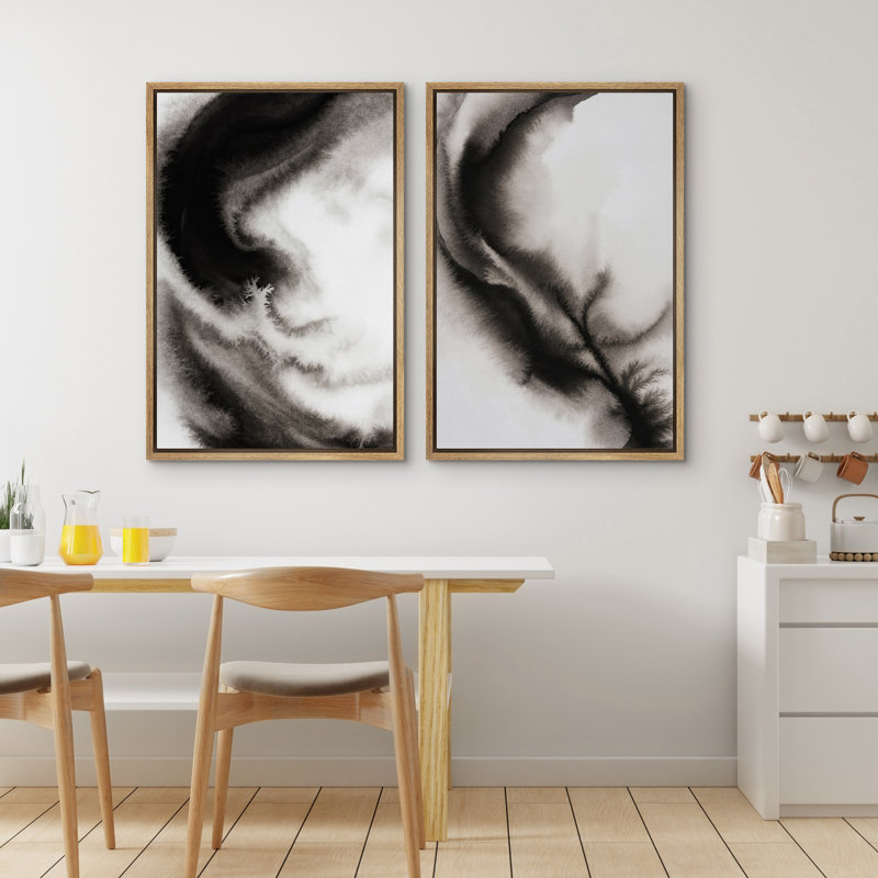 Art mural abstrait, ensemble de 2 reproductions d'art encadrées sur toile, H 24 po x l 32 po, Naturel