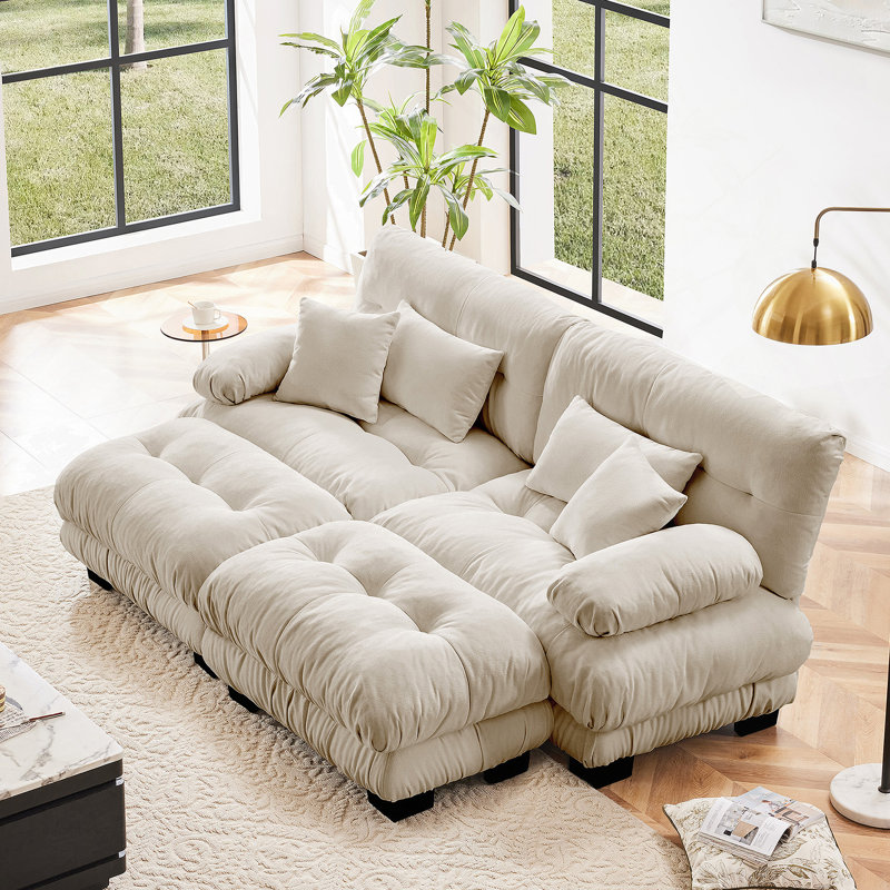 Luxueux canapé en chenille avec plusieurs coussins pour le salon, améliorant le confort et le style, Café clair