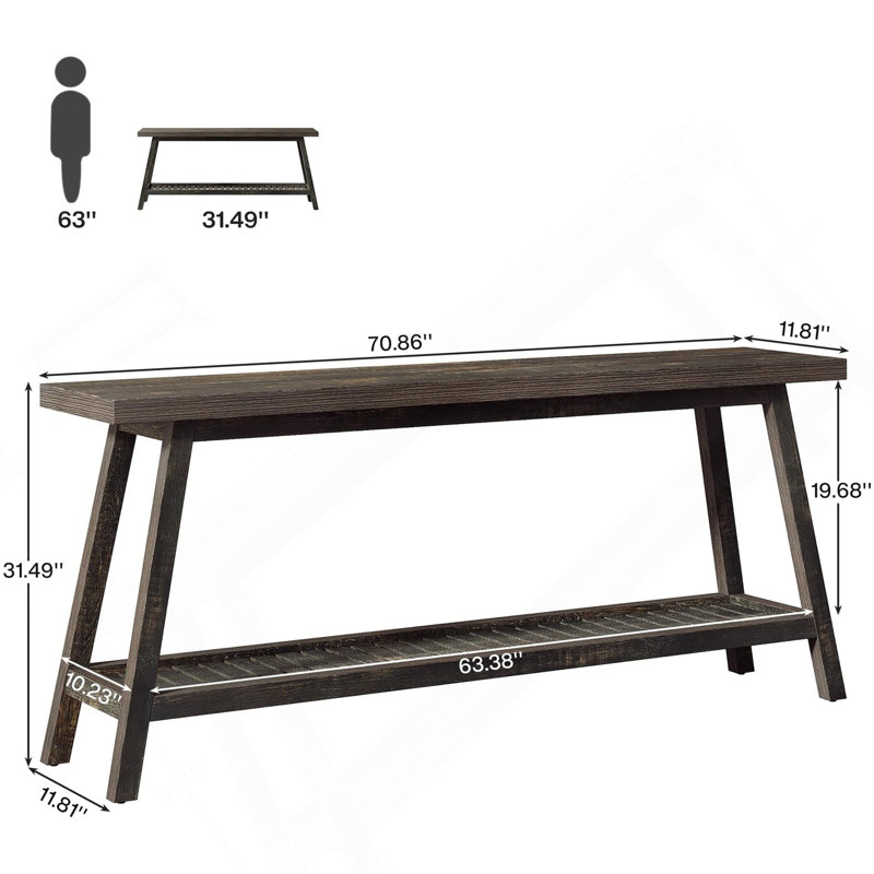 Canapé à 2 niveaux, console, table d'appoint, Marron foncé