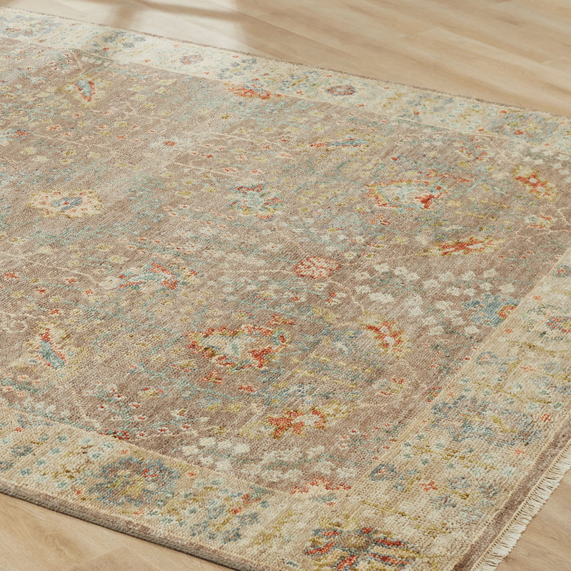 Hand Knotted Wool Oriental Area Rug in Begie, Rectangle 10' x 14'