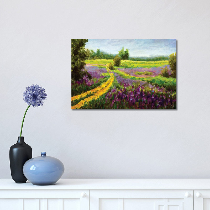 Purple Flowers Field by Valery Rybakow - Painting on Canvas, Wrapped Canvas, 66.04 cm H x 45.72 cm W x 1.91 cm D