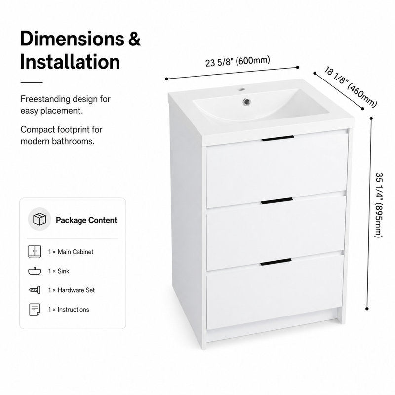 Meuble-lavabo autoportant 24 "Cube