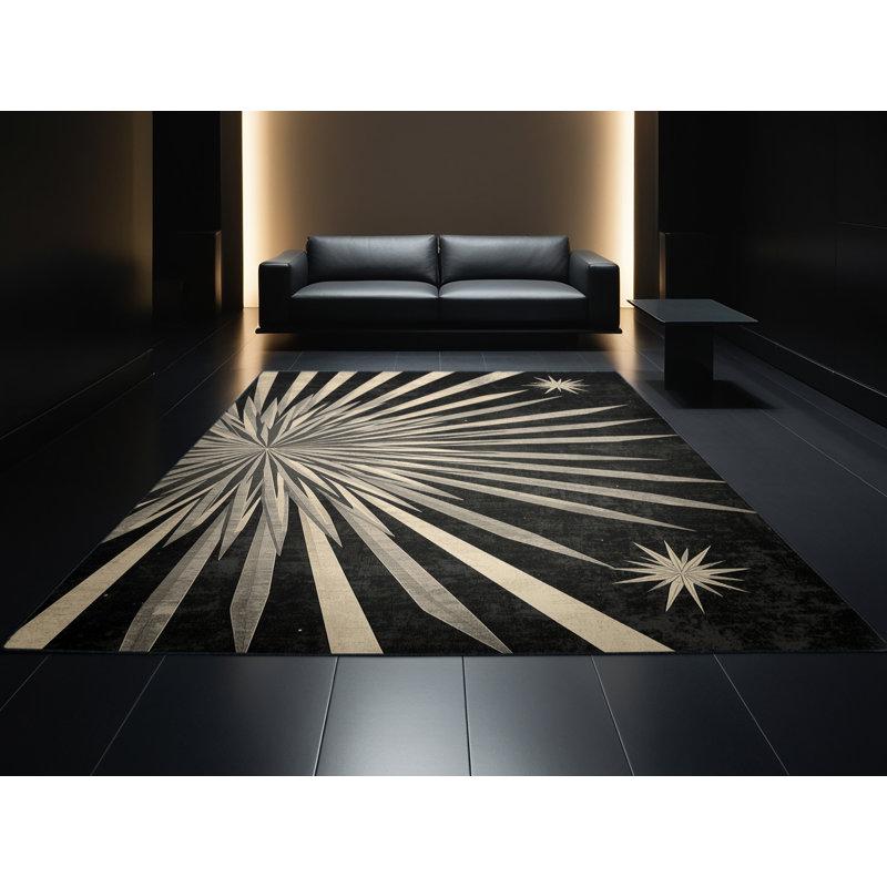 Machine Washable Pantelie Posh & Luxe Starburst Rug in Brown – Binding, 6 x 9