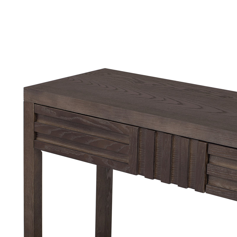 Modern Console Table With Striped Design, 2 Drawers And 2-tier Design, Brown
