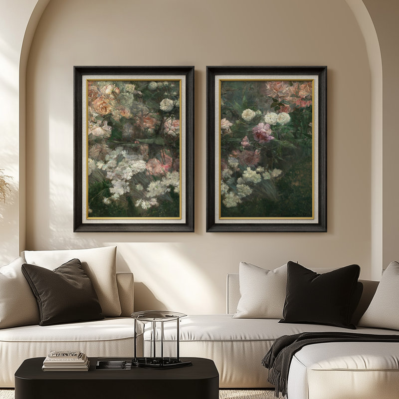«Romantic Garden Blossoms Lush Floral», ensemble de 2 reproductions d'art encadrées de qualité supérieure sur papier 26 po x 36 po