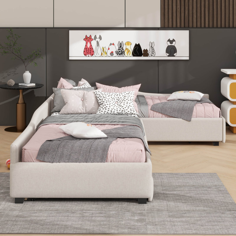 Lit de jour simple à coussin moelleux avec lit gigogne intégré et grand espace de rangement