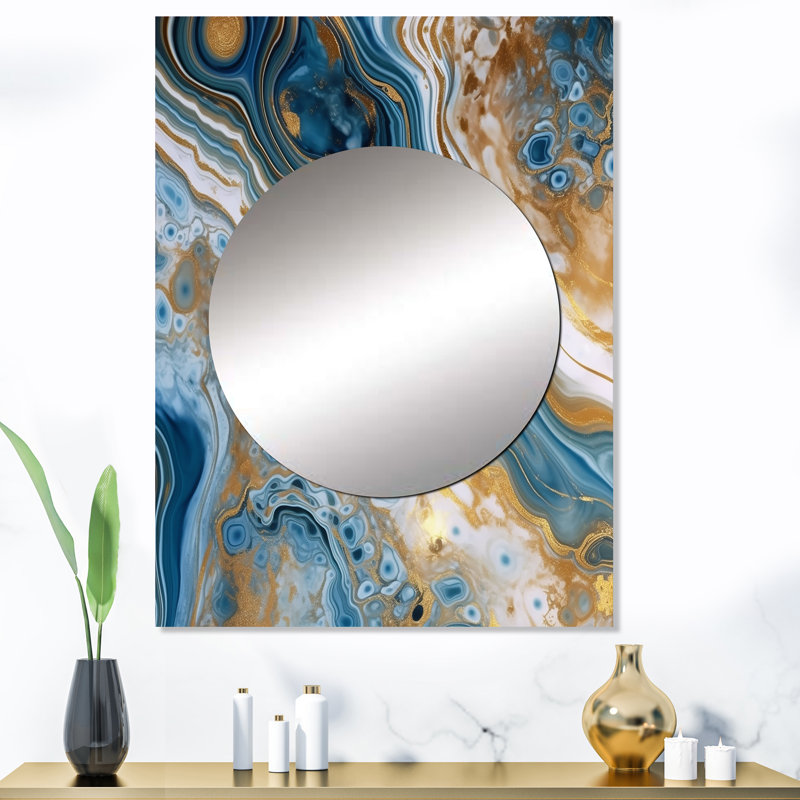 Graner Blue and White Marble Dreams - miroir mural décoratif abstrait, grand miroir bleu, impression d'art en métal