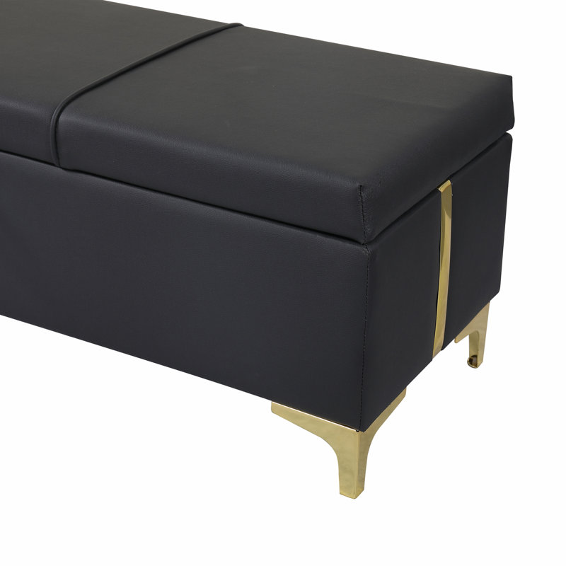 Queen Size Upholstered Platform Bed with Storage Ottoman, Black