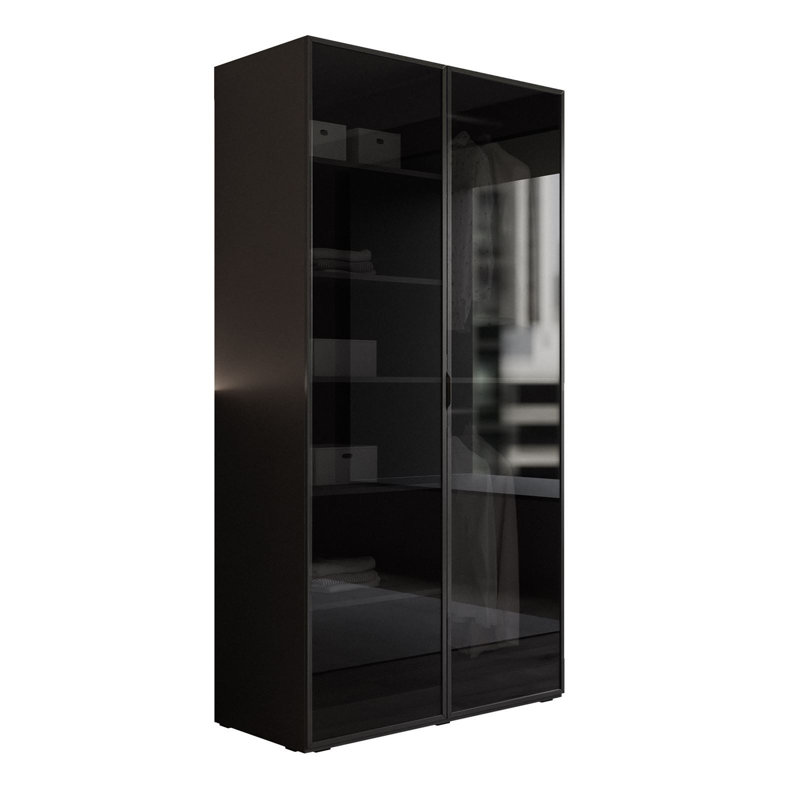Manufactured Wood Wardrobe, Black Graphite/Black Glass